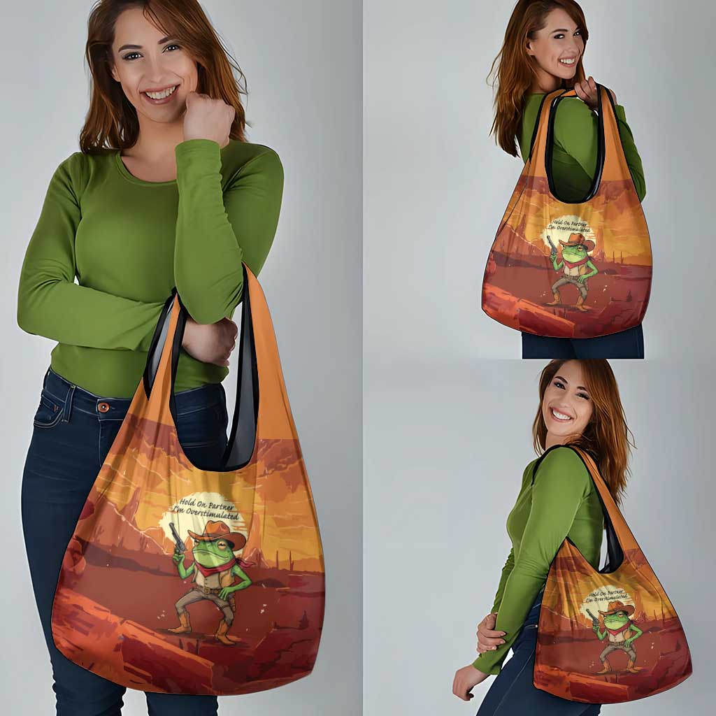 Cowboy Frog Outlaw Grocery Bag with Desert Sunset Silhouette Pattern