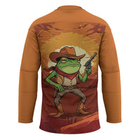 Cowboy Frog Outlaw Hockey Jersey with Desert Sunset Silhouette Pattern