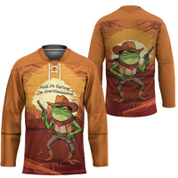 Cowboy Frog Outlaw Hockey Jersey with Desert Sunset Silhouette Pattern