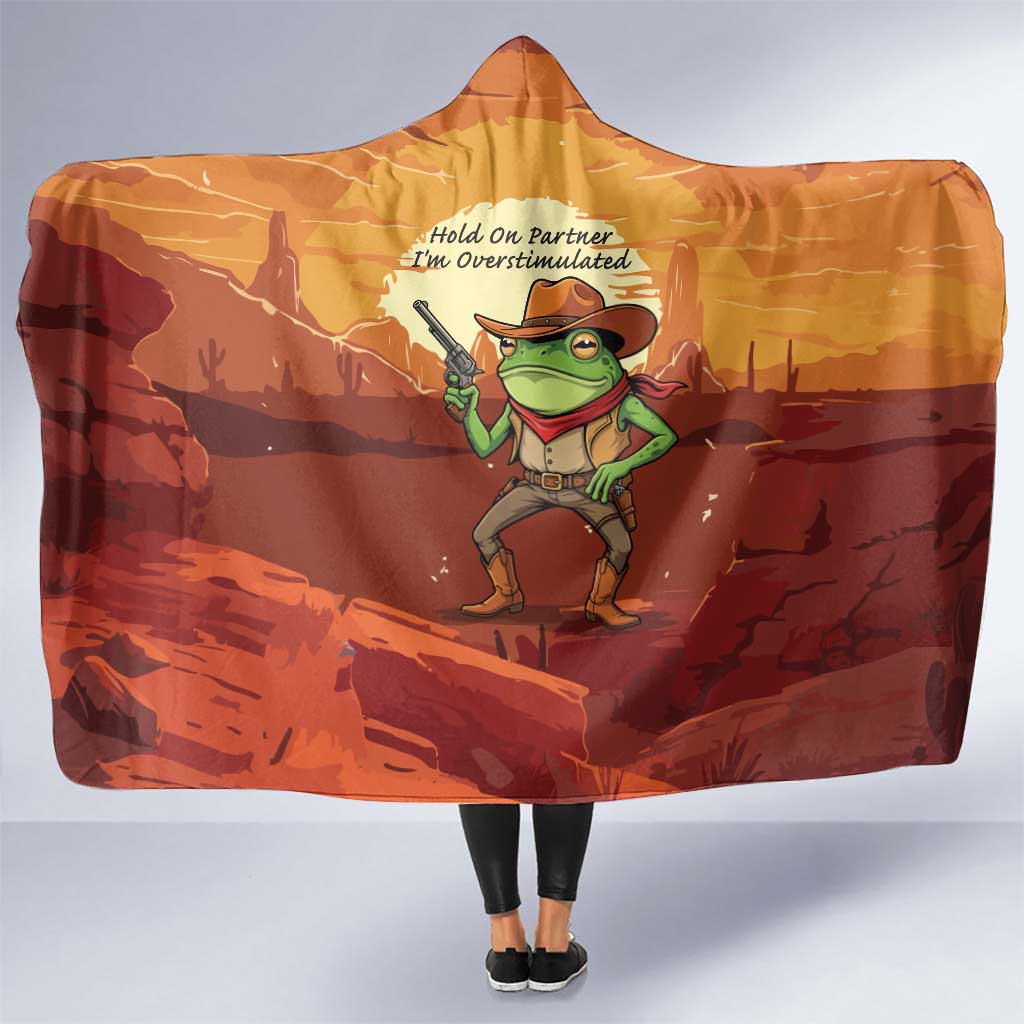 Cowboy Frog Outlaw Hooded Blanket with Desert Sunset Silhouette Pattern