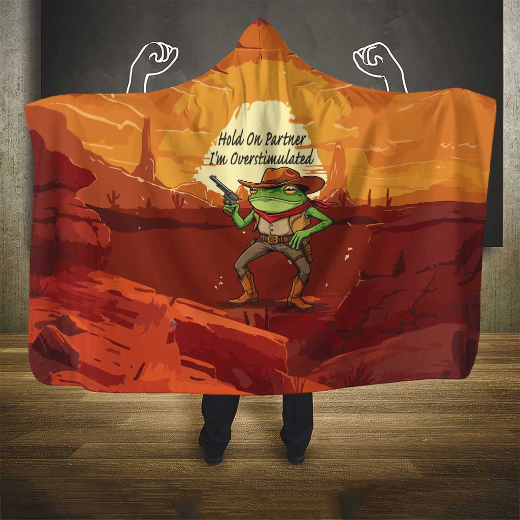 Cowboy Frog Outlaw Hooded Blanket with Desert Sunset Silhouette Pattern