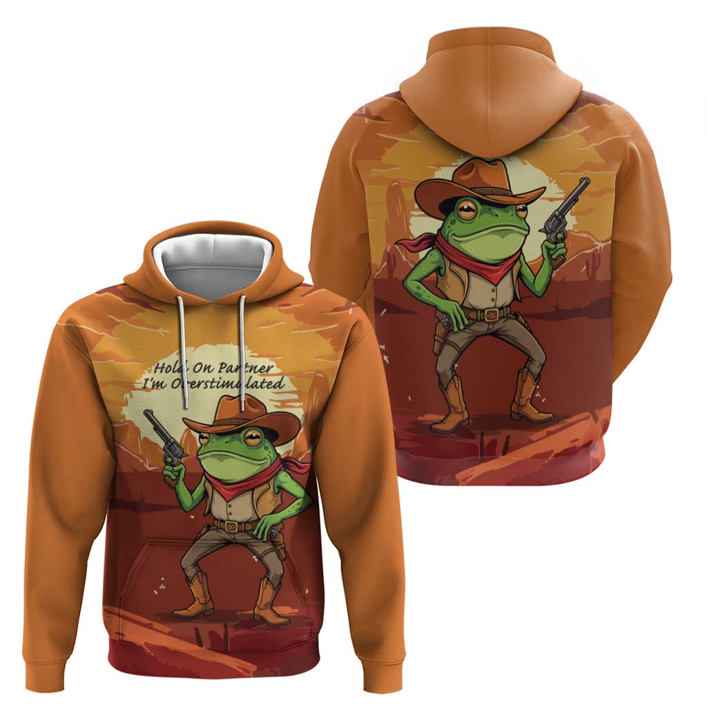 Cowboy Frog Outlaw Hoodie with Desert Sunset Silhouette Pattern