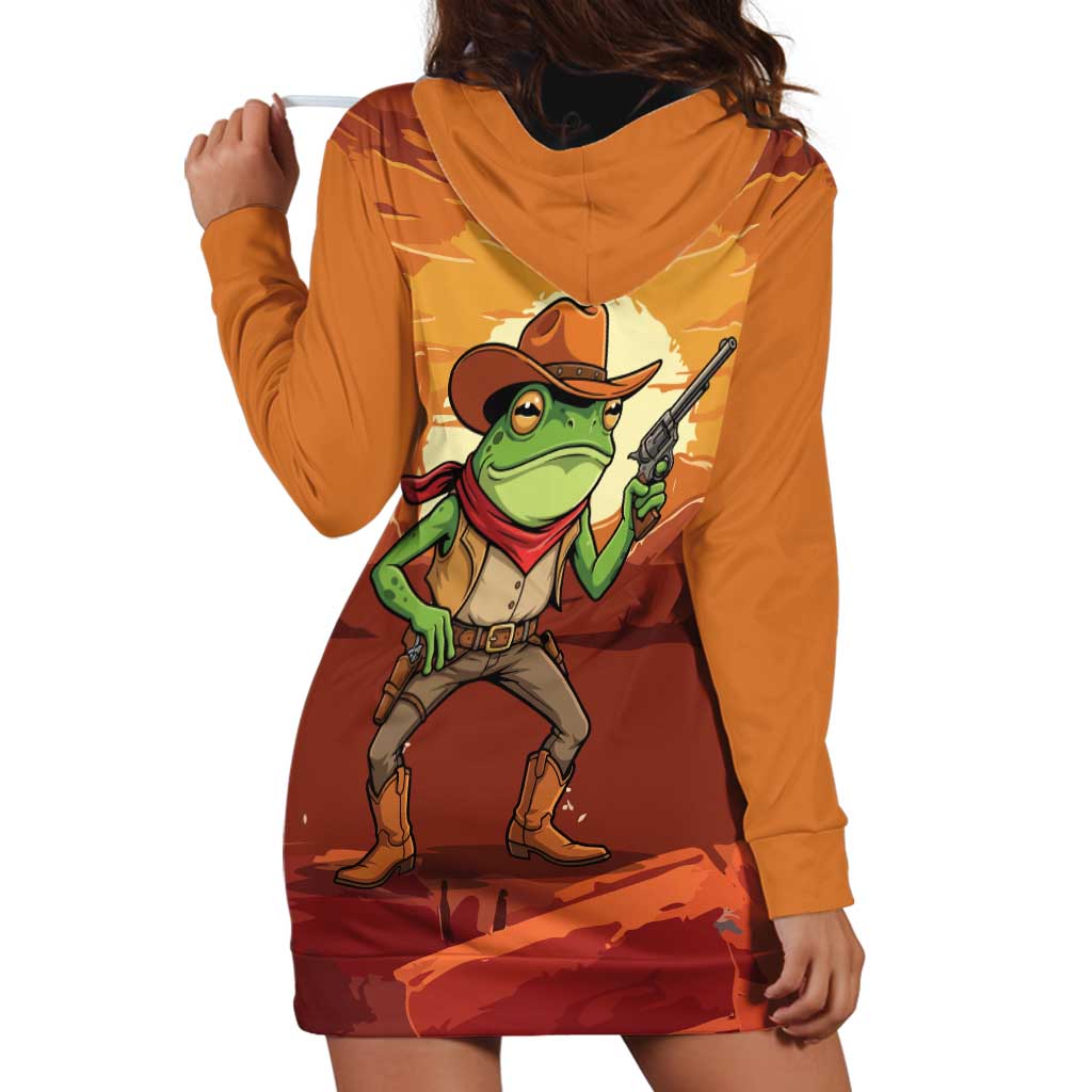 Cowboy Frog Outlaw Hoodie Dress with Desert Sunset Silhouette Pattern