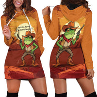 Cowboy Frog Outlaw Hoodie Dress with Desert Sunset Silhouette Pattern