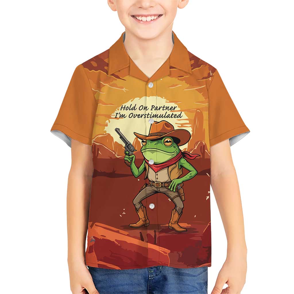 Cowboy Frog Outlaw Kid Hawaiian Shirt with Desert Sunset Silhouette Pattern