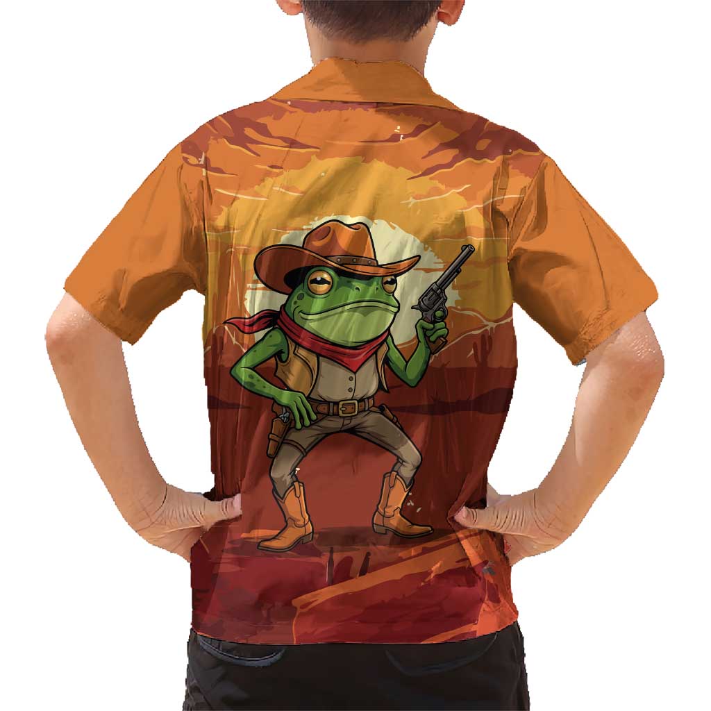 Cowboy Frog Outlaw Kid Hawaiian Shirt with Desert Sunset Silhouette Pattern