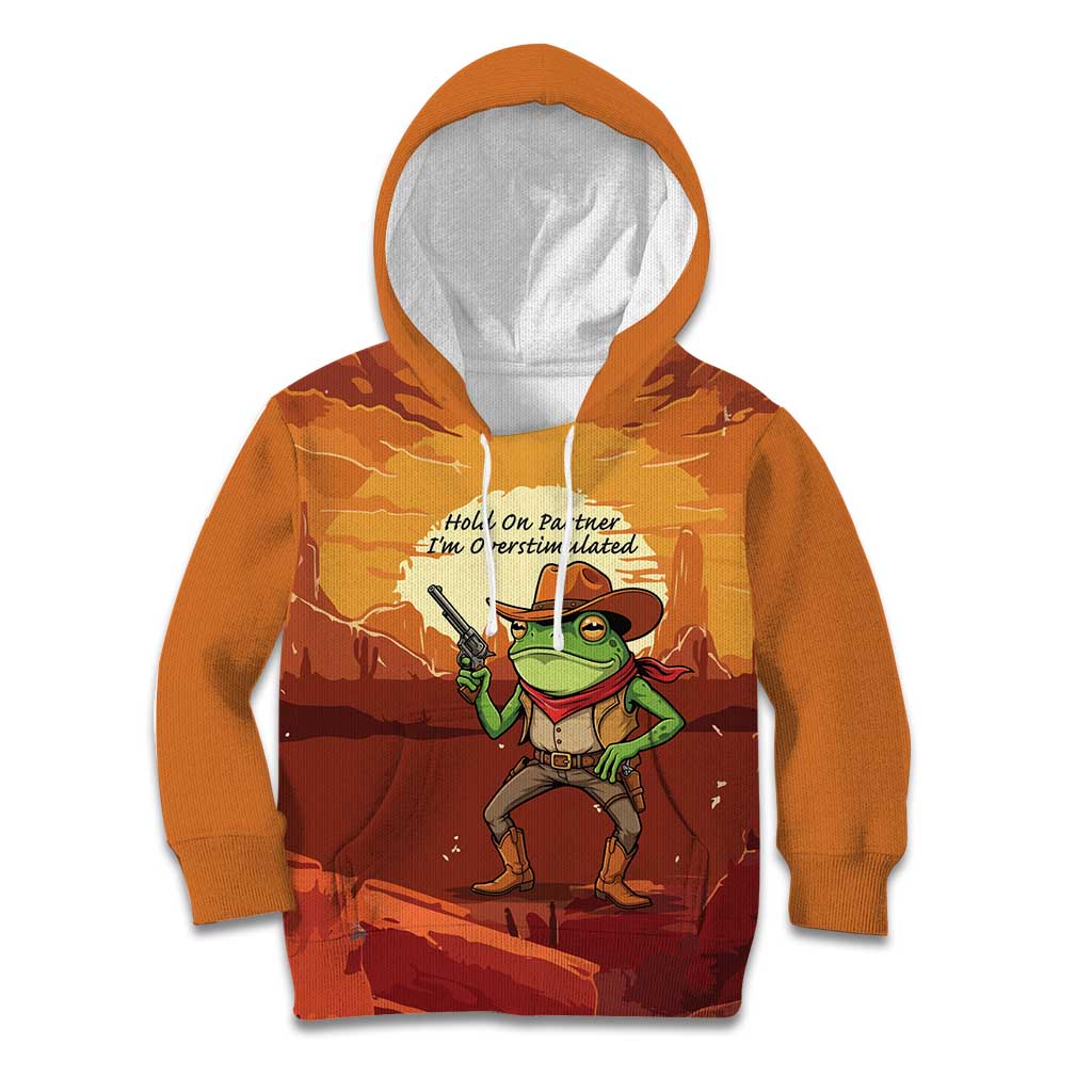Cowboy Frog Outlaw Kid Hoodie with Desert Sunset Silhouette Pattern