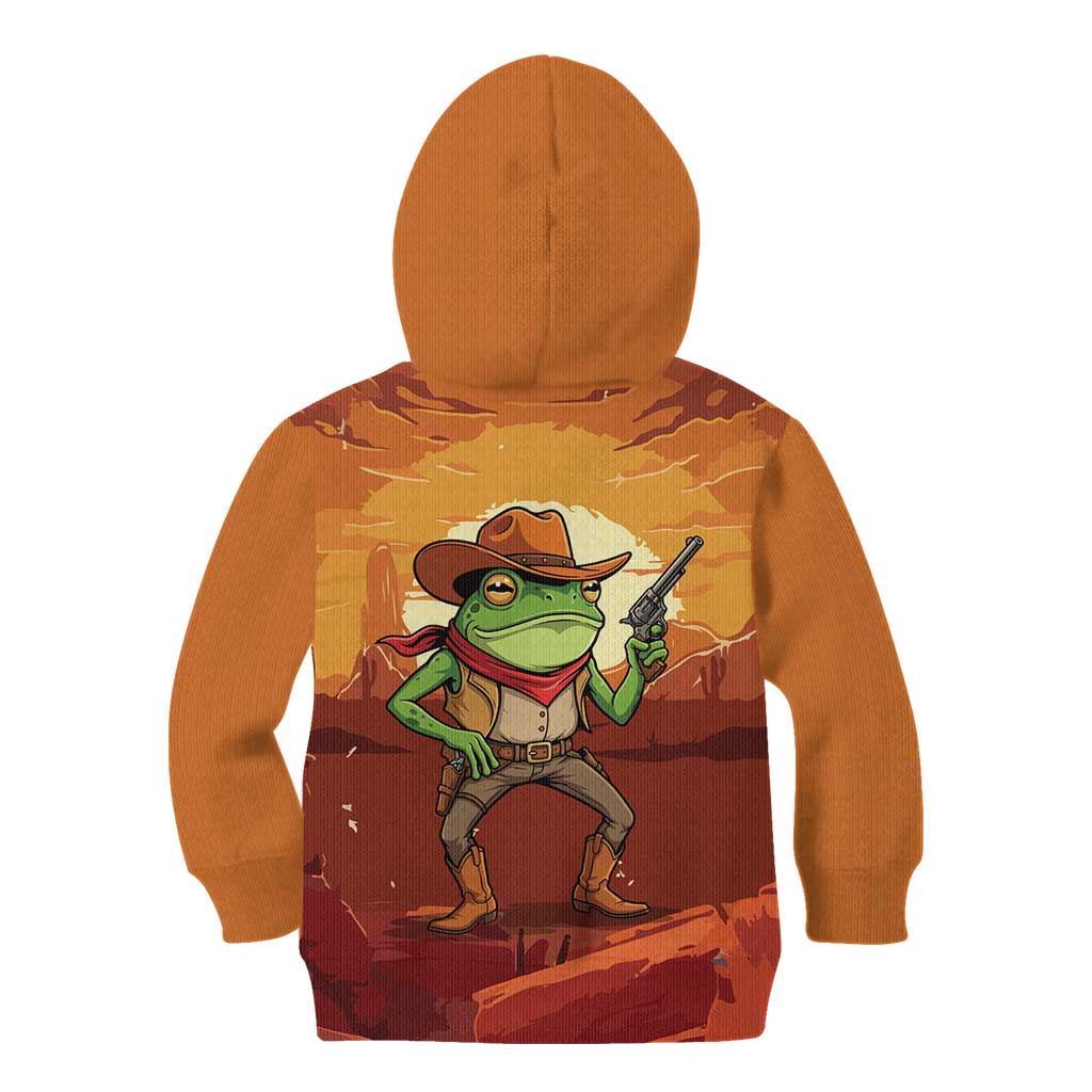 Cowboy Frog Outlaw Kid Hoodie with Desert Sunset Silhouette Pattern