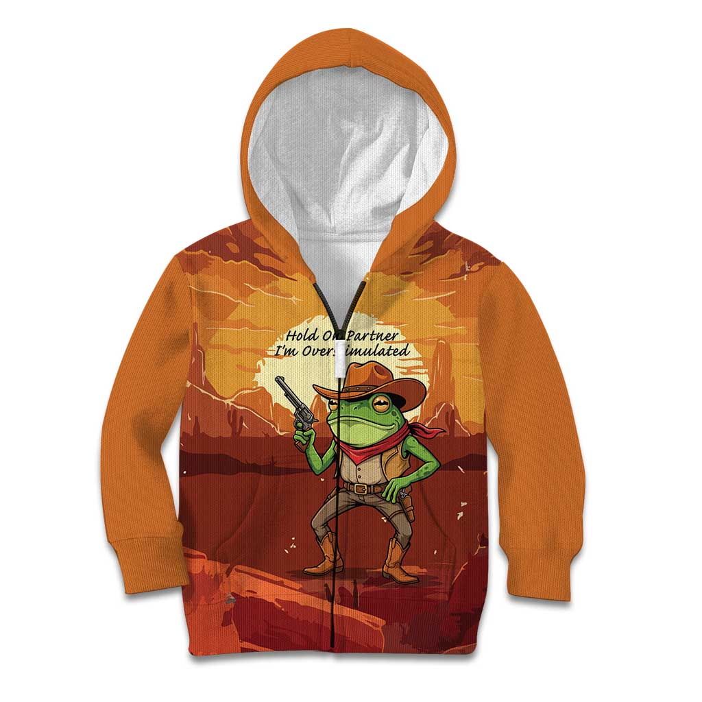 Cowboy Frog Outlaw Kid Hoodie with Desert Sunset Silhouette Pattern