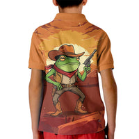 Cowboy Frog Outlaw Kid Polo Shirt with Desert Sunset Silhouette Pattern