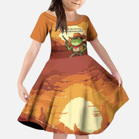 Cowboy Frog Outlaw Kid Short Sleeve Dress with Desert Sunset Silhouette Pattern