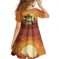 Cowboy Frog Outlaw Kid Short Sleeve Dress with Desert Sunset Silhouette Pattern