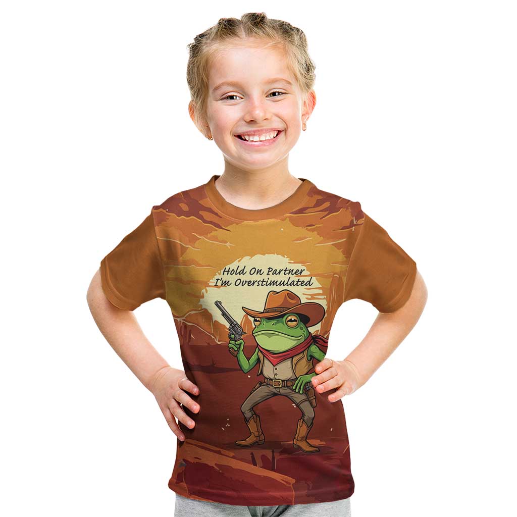 Cowboy Frog Outlaw Kid T Shirt with Desert Sunset Silhouette Pattern
