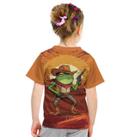 Cowboy Frog Outlaw Kid T Shirt with Desert Sunset Silhouette Pattern