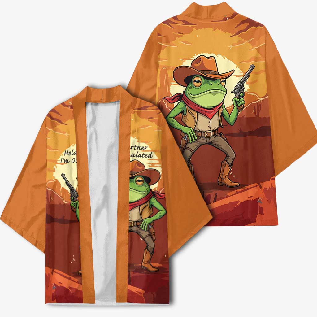 Cowboy Frog Outlaw Kimono with Desert Sunset Silhouette Pattern