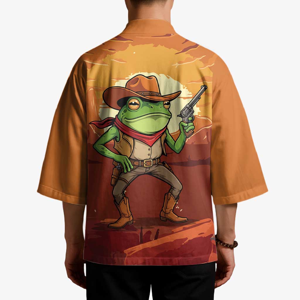 Cowboy Frog Outlaw Kimono with Desert Sunset Silhouette Pattern