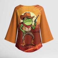 Cowboy Frog Outlaw Kimono Sleeve Blouse with Desert Sunset Silhouette Pattern
