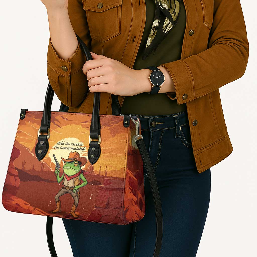 Cowboy Frog Outlaw Leather Bag with Desert Sunset Silhouette Pattern