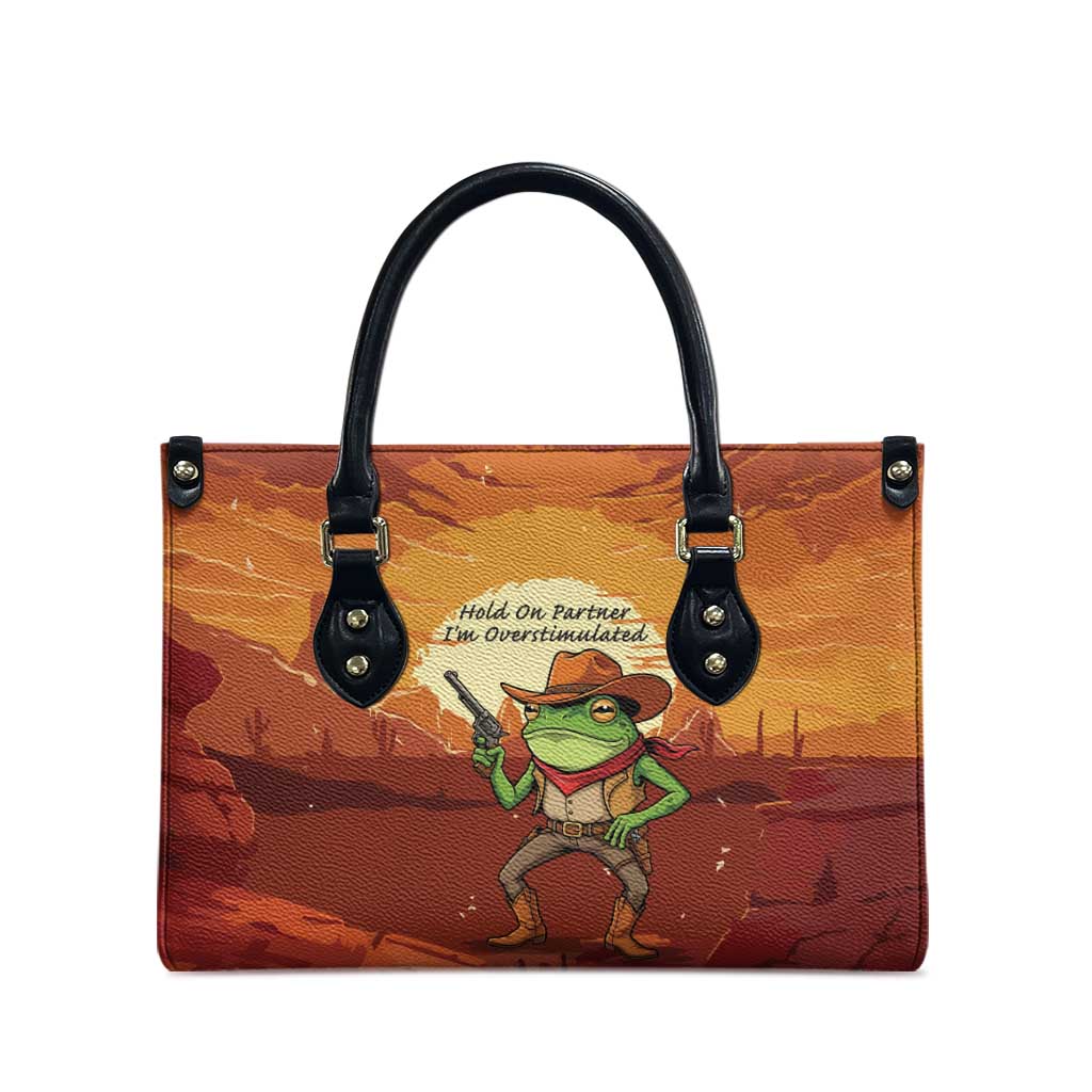 Cowboy Frog Outlaw Leather Bag with Desert Sunset Silhouette Pattern