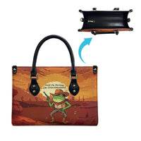 Cowboy Frog Outlaw Leather Bag with Desert Sunset Silhouette Pattern