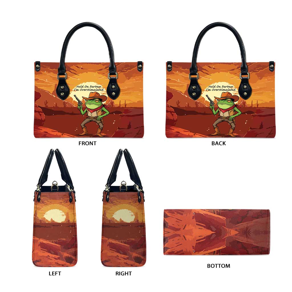 Cowboy Frog Outlaw Leather Bag with Desert Sunset Silhouette Pattern