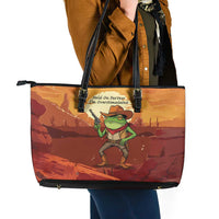 Cowboy Frog Outlaw Leather Tote Bag with Desert Sunset Silhouette Pattern