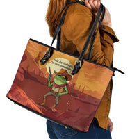 Cowboy Frog Outlaw Leather Tote Bag with Desert Sunset Silhouette Pattern