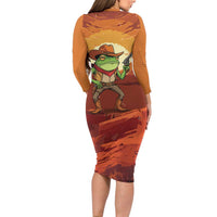 Cowboy Frog Outlaw Long Sleeve Bodycon Dress with Desert Sunset Silhouette Pattern