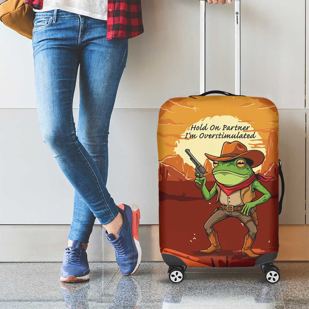 Cowboy Frog Outlaw Luggage Cover with Desert Sunset Silhouette Pattern