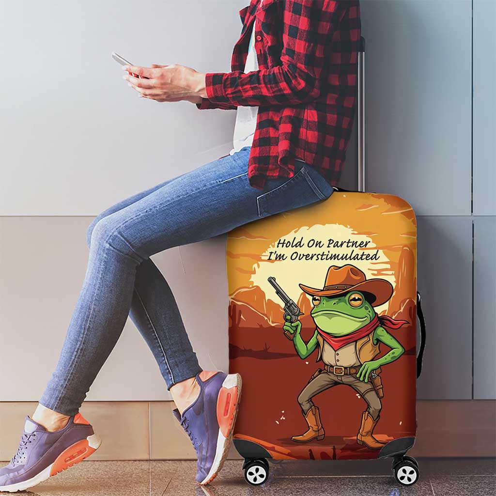Cowboy Frog Outlaw Luggage Cover with Desert Sunset Silhouette Pattern