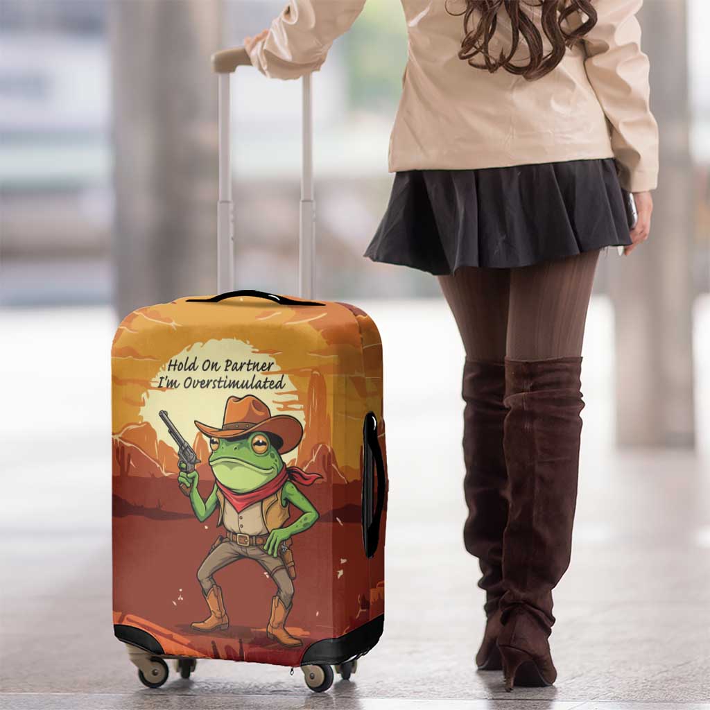 Cowboy Frog Outlaw Luggage Cover with Desert Sunset Silhouette Pattern