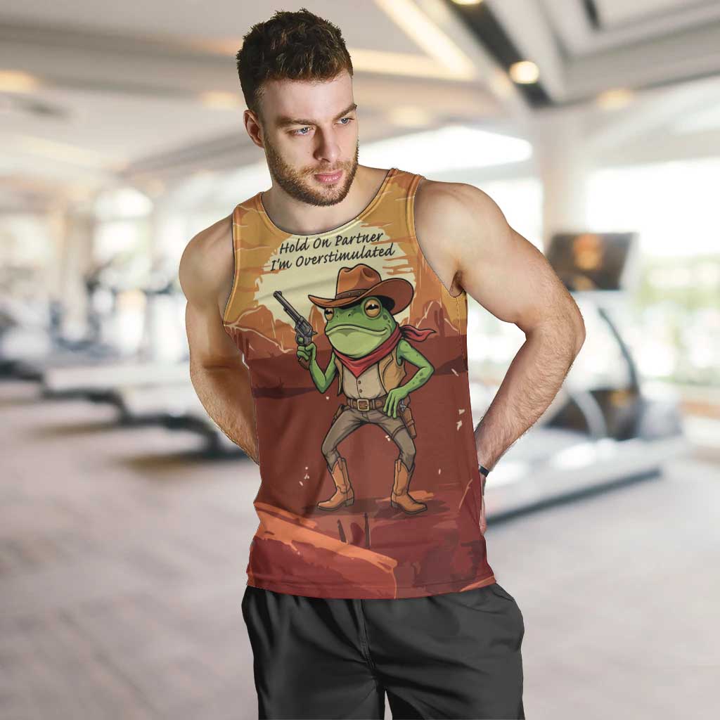 Cowboy Frog Outlaw Men Tank Top with Desert Sunset Silhouette Pattern