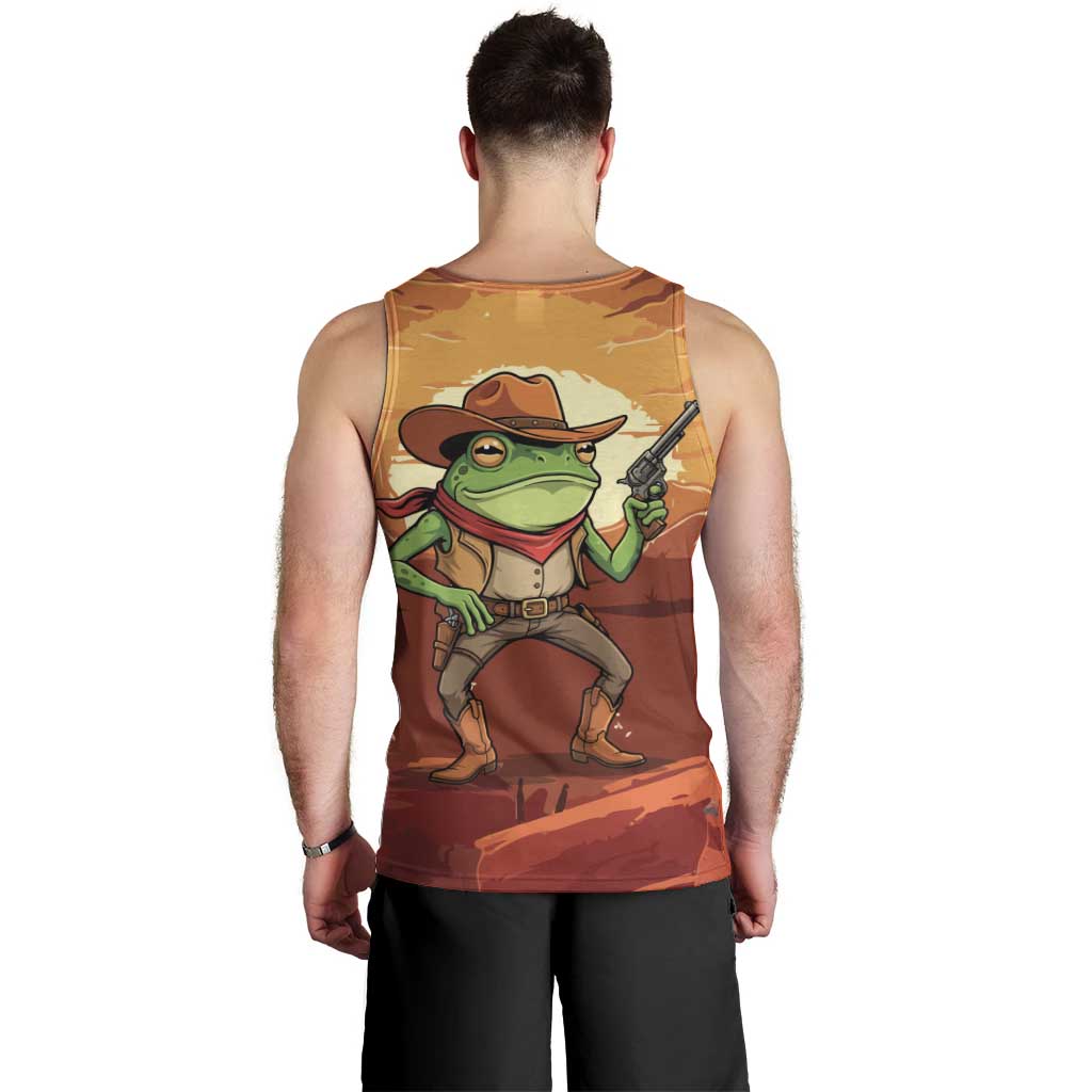 Cowboy Frog Outlaw Men Tank Top with Desert Sunset Silhouette Pattern