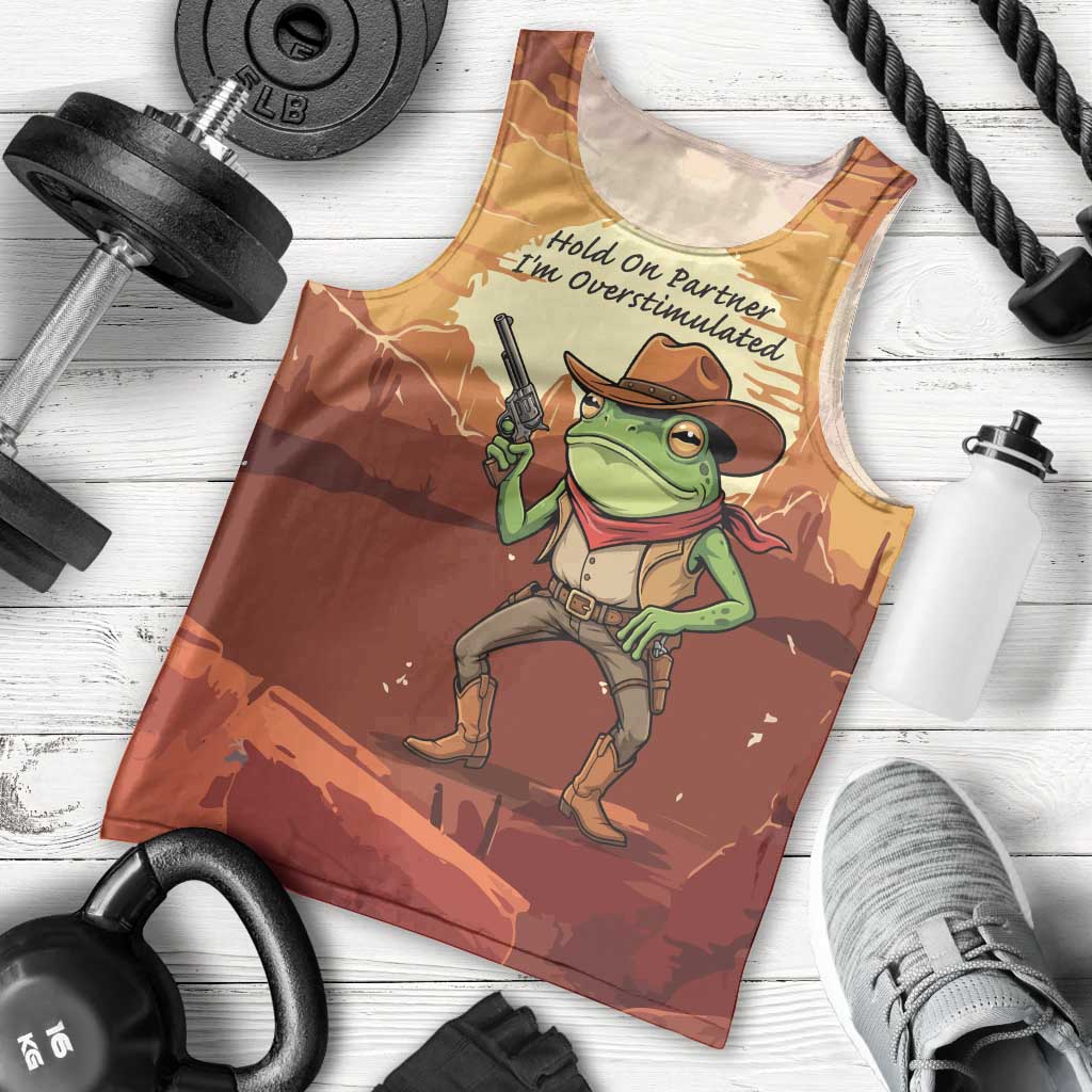 Cowboy Frog Outlaw Men Tank Top with Desert Sunset Silhouette Pattern