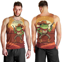 Cowboy Frog Outlaw Men Tank Top with Desert Sunset Silhouette Pattern