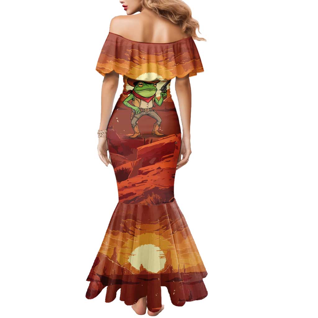 Cowboy Frog Outlaw Mermaid Dress with Desert Sunset Silhouette Pattern
