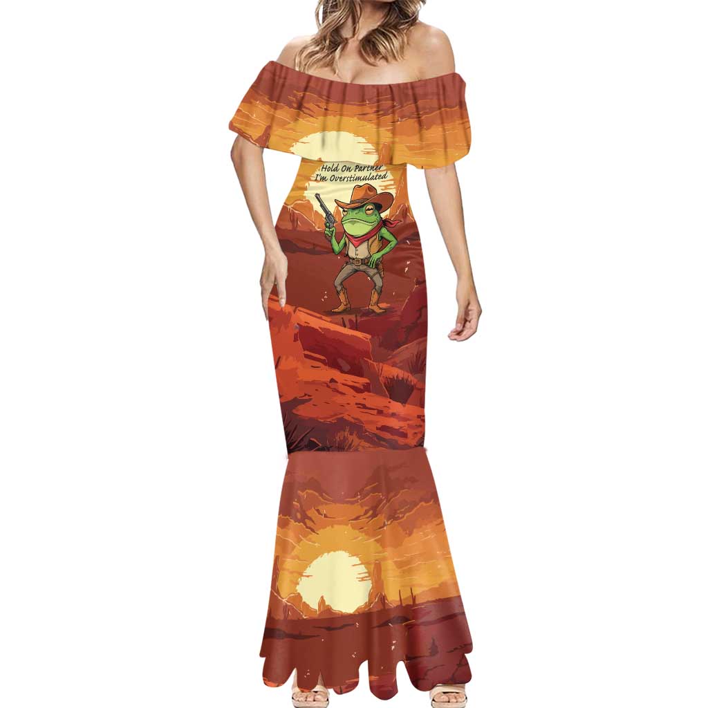 Cowboy Frog Outlaw Mermaid Dress with Desert Sunset Silhouette Pattern
