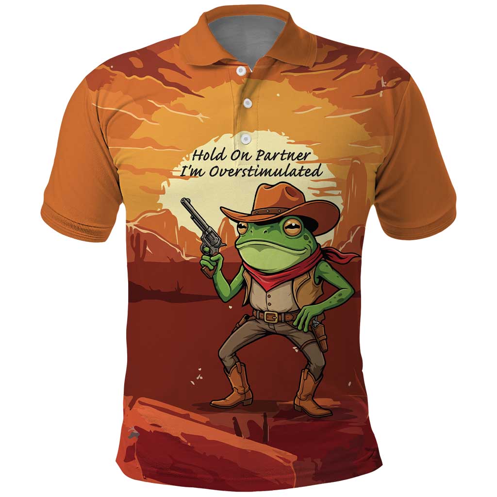 Cowboy Frog Outlaw Polo Shirt with Desert Sunset Silhouette Pattern