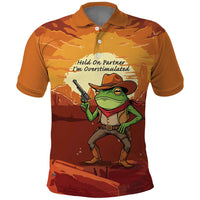 Cowboy Frog Outlaw Polo Shirt with Desert Sunset Silhouette Pattern