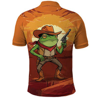 Cowboy Frog Outlaw Polo Shirt with Desert Sunset Silhouette Pattern