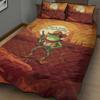 Cowboy Frog Outlaw Quilt Bed Set with Desert Sunset Silhouette Pattern
