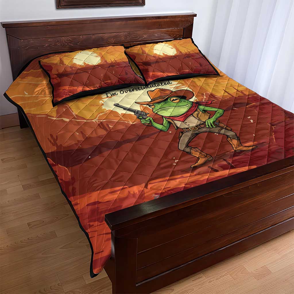 Cowboy Frog Outlaw Quilt Bed Set with Desert Sunset Silhouette Pattern