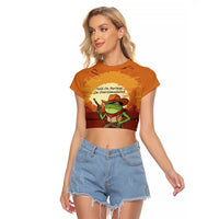 Cowboy Frog Outlaw Raglan Cropped T Shirt with Desert Sunset Silhouette Pattern