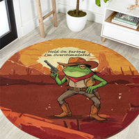 Cowboy Frog Outlaw Round Carpet with Desert Sunset Silhouette Pattern