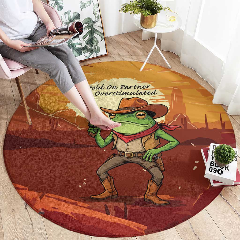 Cowboy Frog Outlaw Round Carpet with Desert Sunset Silhouette Pattern