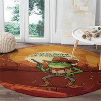 Cowboy Frog Outlaw Round Carpet with Desert Sunset Silhouette Pattern