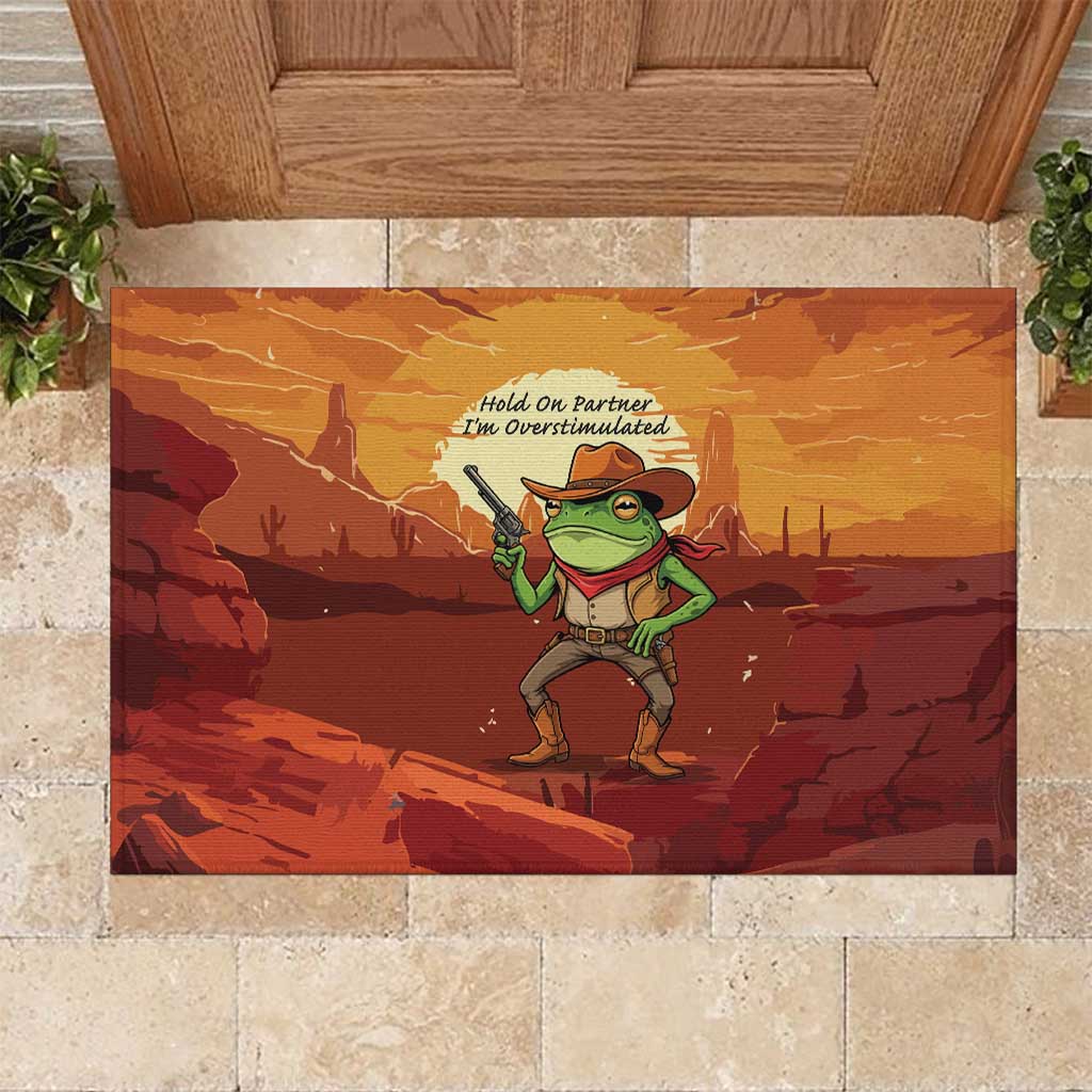 Cowboy Frog Outlaw Rubber Doormat with Desert Sunset Silhouette Pattern