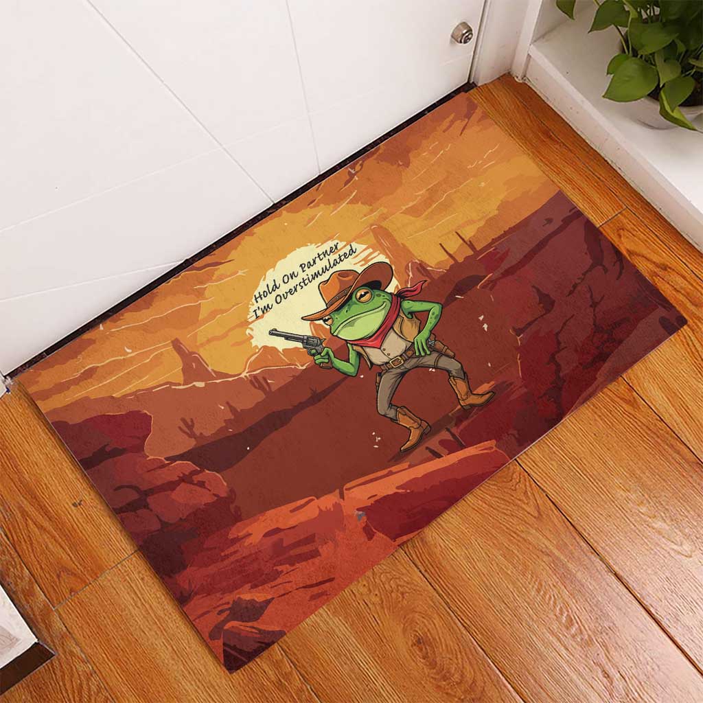 Cowboy Frog Outlaw Rubber Doormat with Desert Sunset Silhouette Pattern