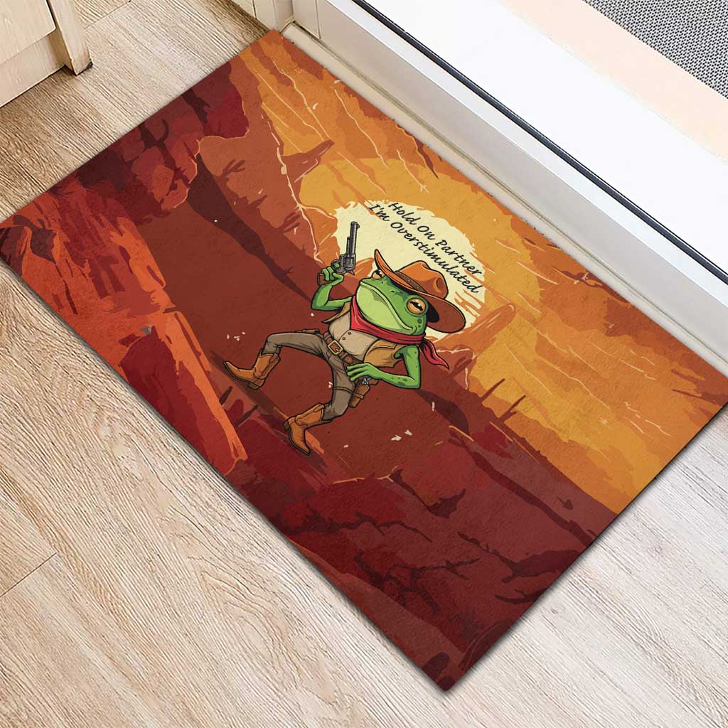 Cowboy Frog Outlaw Rubber Doormat with Desert Sunset Silhouette Pattern