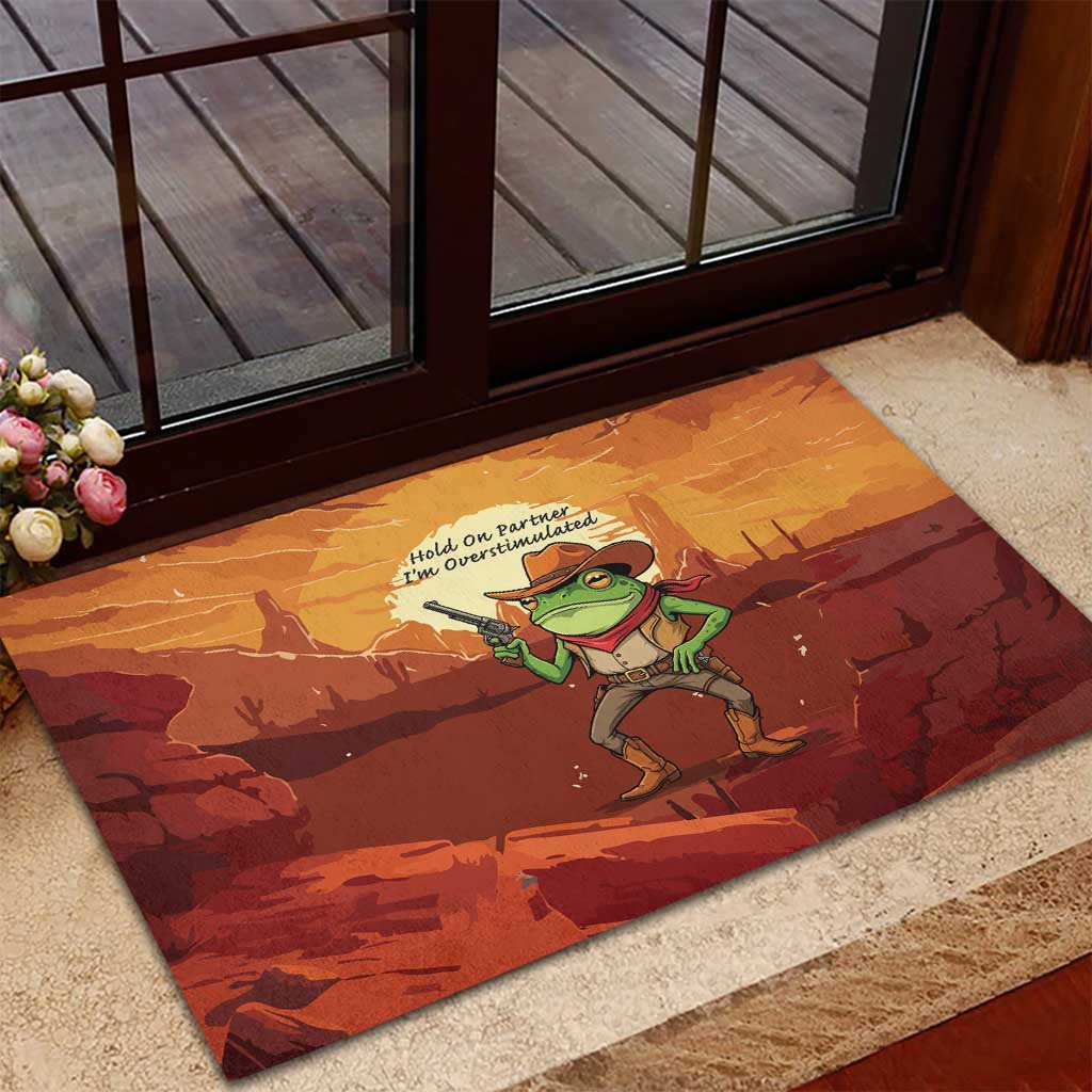 Cowboy Frog Outlaw Rubber Doormat with Desert Sunset Silhouette Pattern